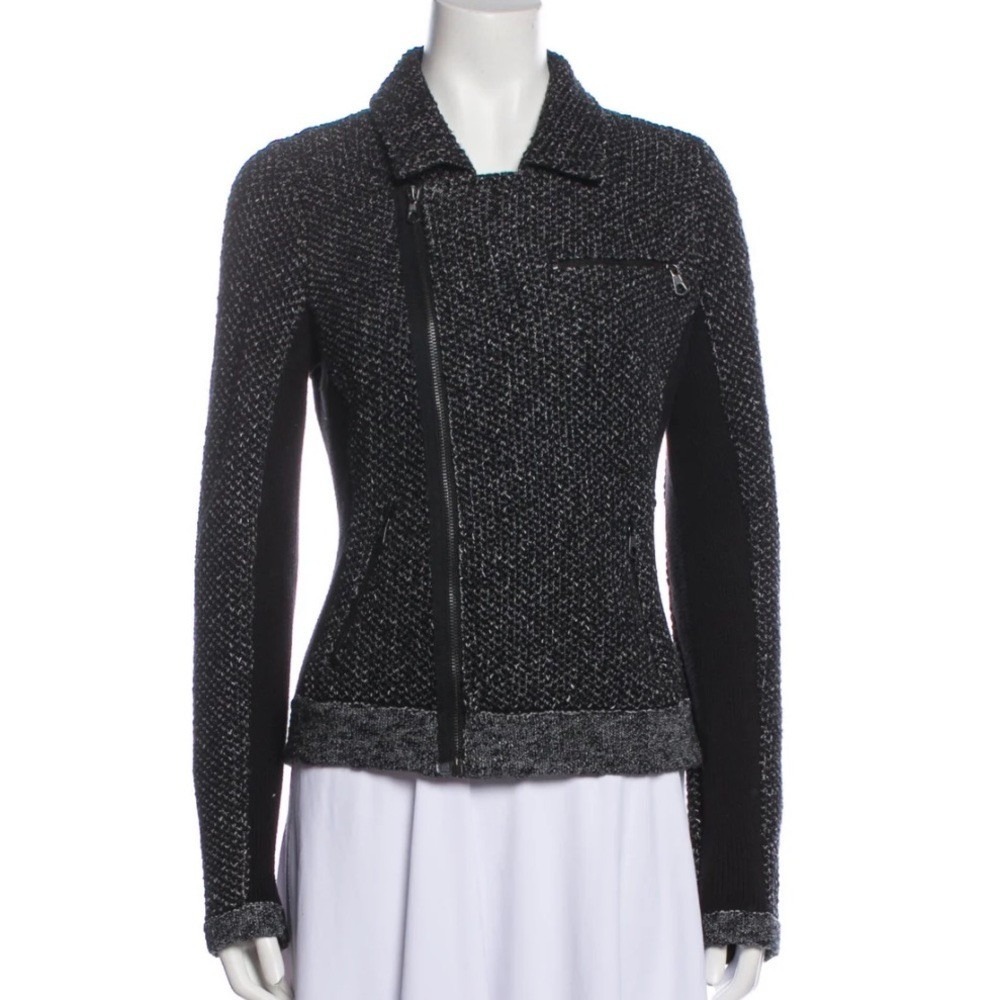 Hart Tweed Biker Jacket Rag & Bone S Black White Knit Moto Quiet Luxury